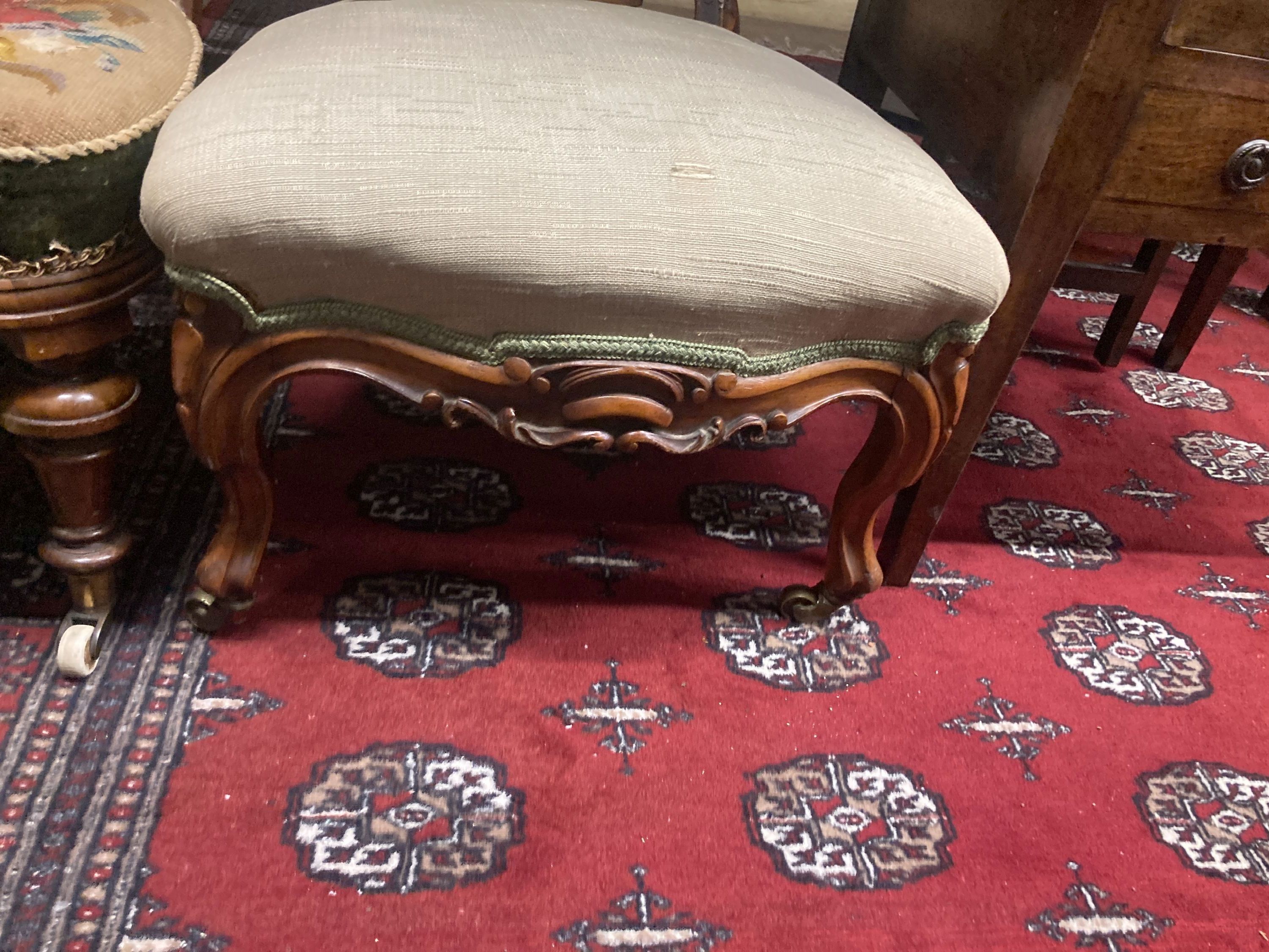 Two Victorian upholstered spoonback nursing chairs